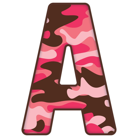 hot pink, deep pink, rose pink, light pink, chocolate brown, dark brown, camouflage, camo pattern, abstract, modern, bold, vibrant, geometric, letter a, alphabet, kids, children, playful, whimsical, contemporary, colorful, mixed media, layered, artistic, fun, decorative, nursery, bedding, wall art
