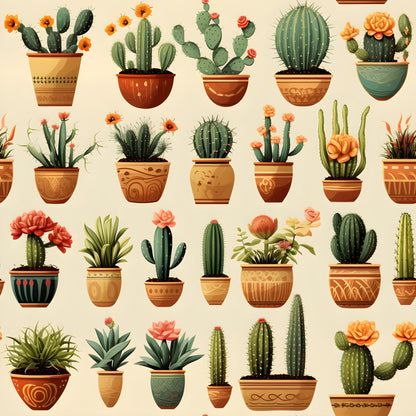 Retro Cactus Pattern 3 Quilting Cotton Fabric