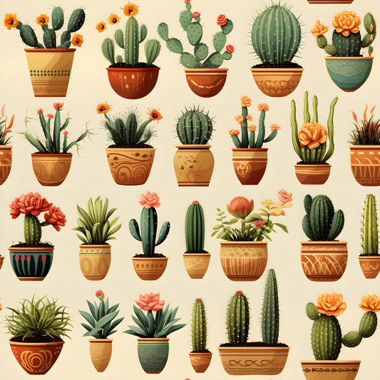 Retro Cactus Pattern 3 Quilting Cotton Fabric
