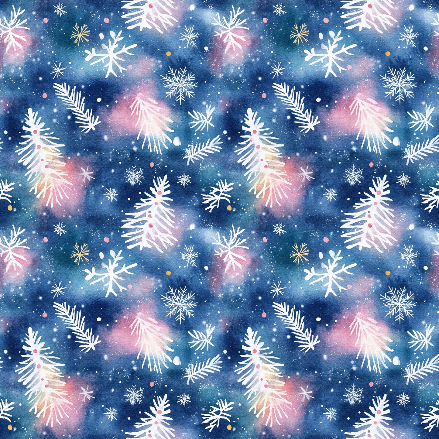 Watercolor Blue Christmas Pattern 5 Quilting Cotton Fabric