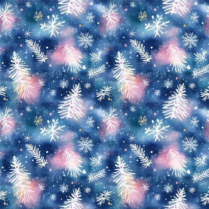 Watercolor Blue Christmas Pattern 5 Quilting Cotton Fabric