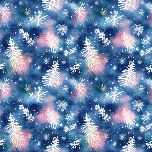 Watercolor Blue Christmas Pattern 5 Quilting Cotton Fabric