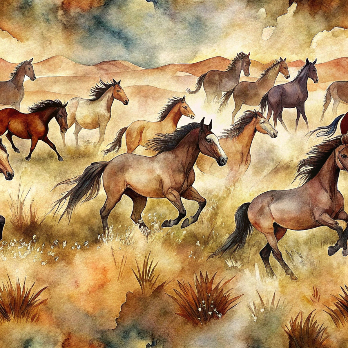 Galloping Mustangs Pattern 1 Minky Fabric