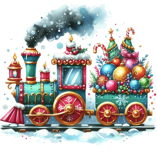 Christmas Spirit Trains Fabric Panel 19
