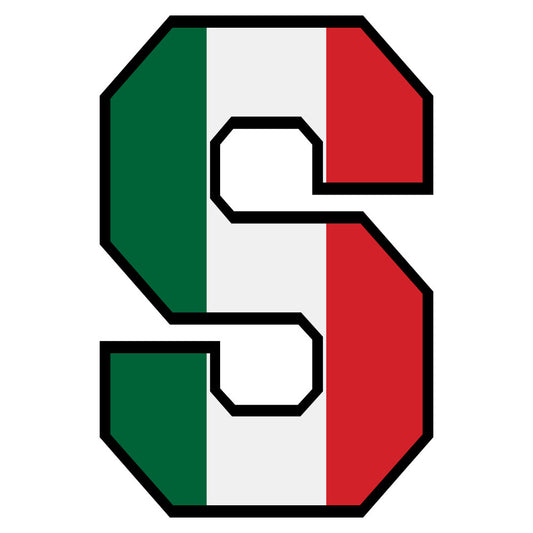green, white, red, italian flag colors, letter s, alphabet design, block letter, patriotic theme, fabric panel, quilting cotton, bold colors, tricolor stripes, educational motif, children's fabric, craft material, sewing project, geometric shapes, primary colors, flag inspired
