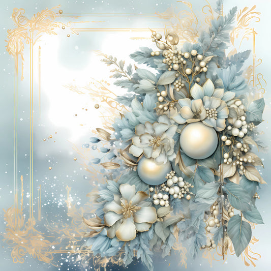 Light Blue and Gold Christmas Fabric Panel 40
