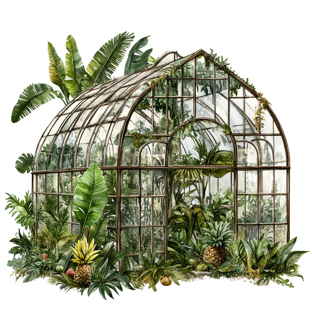 Watercolor Greenhouse Fabric Panel 4