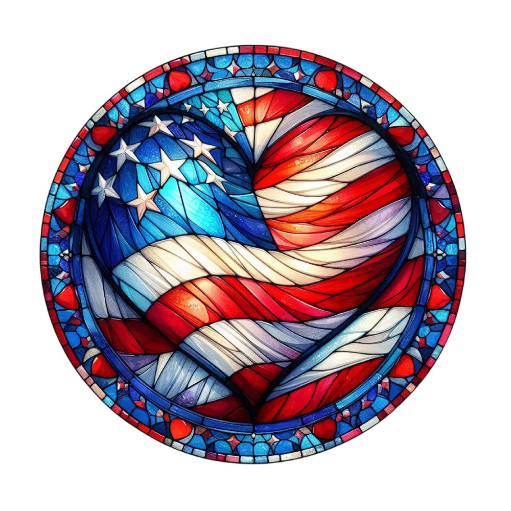 Round Stained Glass Patriotic Fabric Panel 15