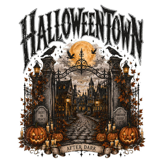 halloween, autumn, fall, orange, black, cream, gold, gothic, haunted house, pumpkins, jack-o-lantern, gravestone, cemetery, spooky, dark, creepy, ravens, crows, moon, full moon, lanterns, candles, leaves, ivy, twisted gate, ornate, vintage, whimsical, after dark, seasonal