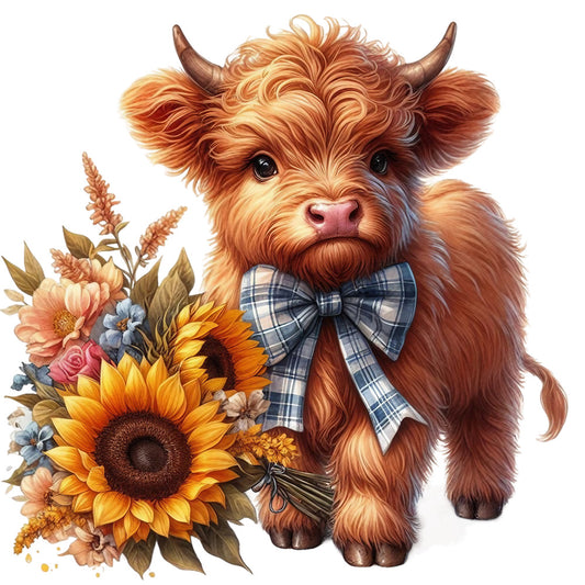 Rustic Sunflower Highland Cows Fabric Panel 13