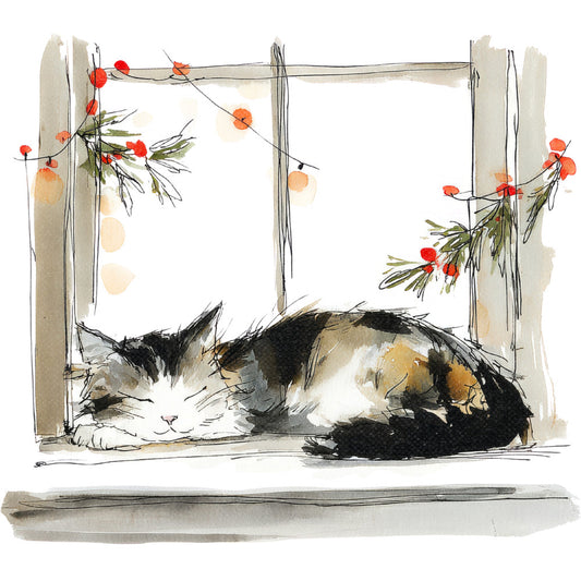 Handdrawn Christmas Cats Fabric Panel 42