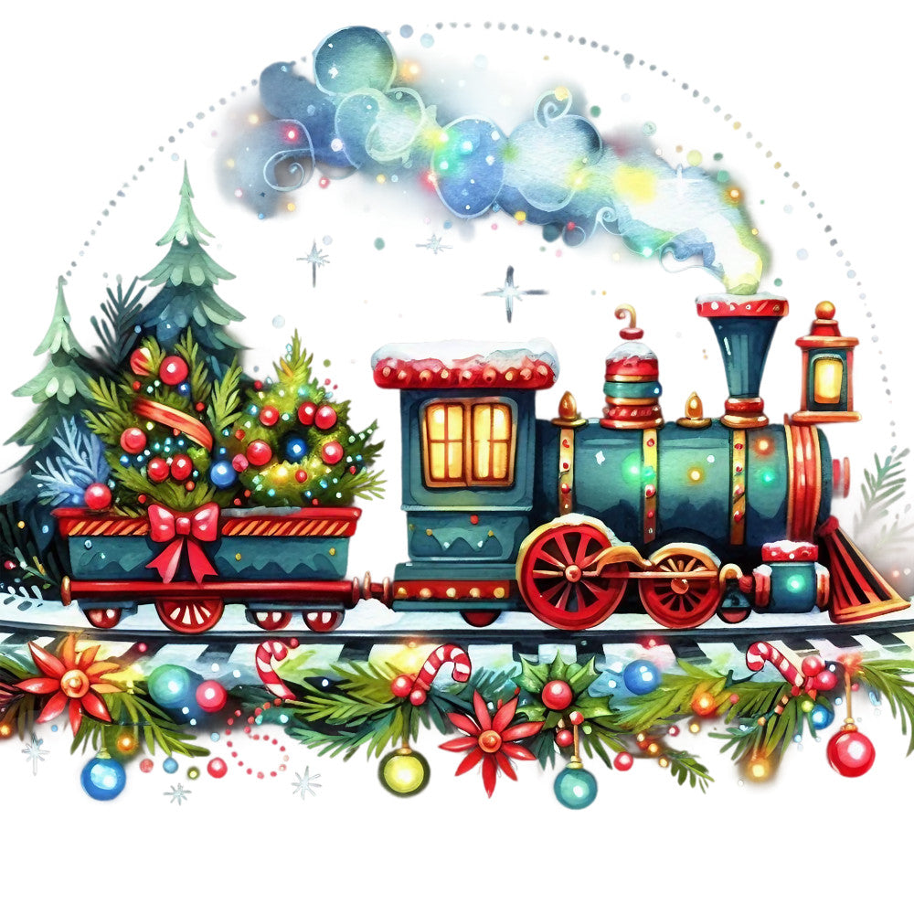 Christmas Spirit Trains Fabric Panel 20