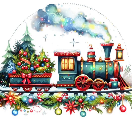 Christmas Spirit Trains Fabric Panel 20