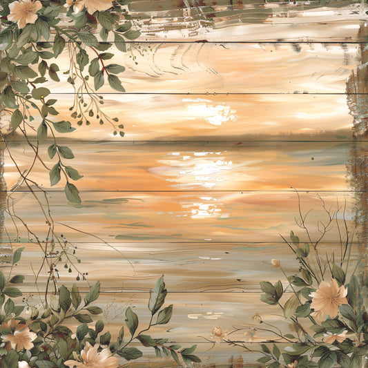 Lake on Rustic Wood Fabric Panel 4