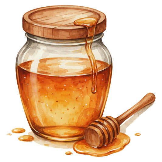 honey gold, amber, warm gold, golden yellow, burnt orange, rustic brown, wood tones, food, honey jar, honey dipper, kitchen, farmhouse, country, rustic, vintage, cottage core, whimsical, sweet, beekeeping, natural, organic, food illustration, culinary, home decor, autumn, harvest, fall, warm tones, nature-inspired