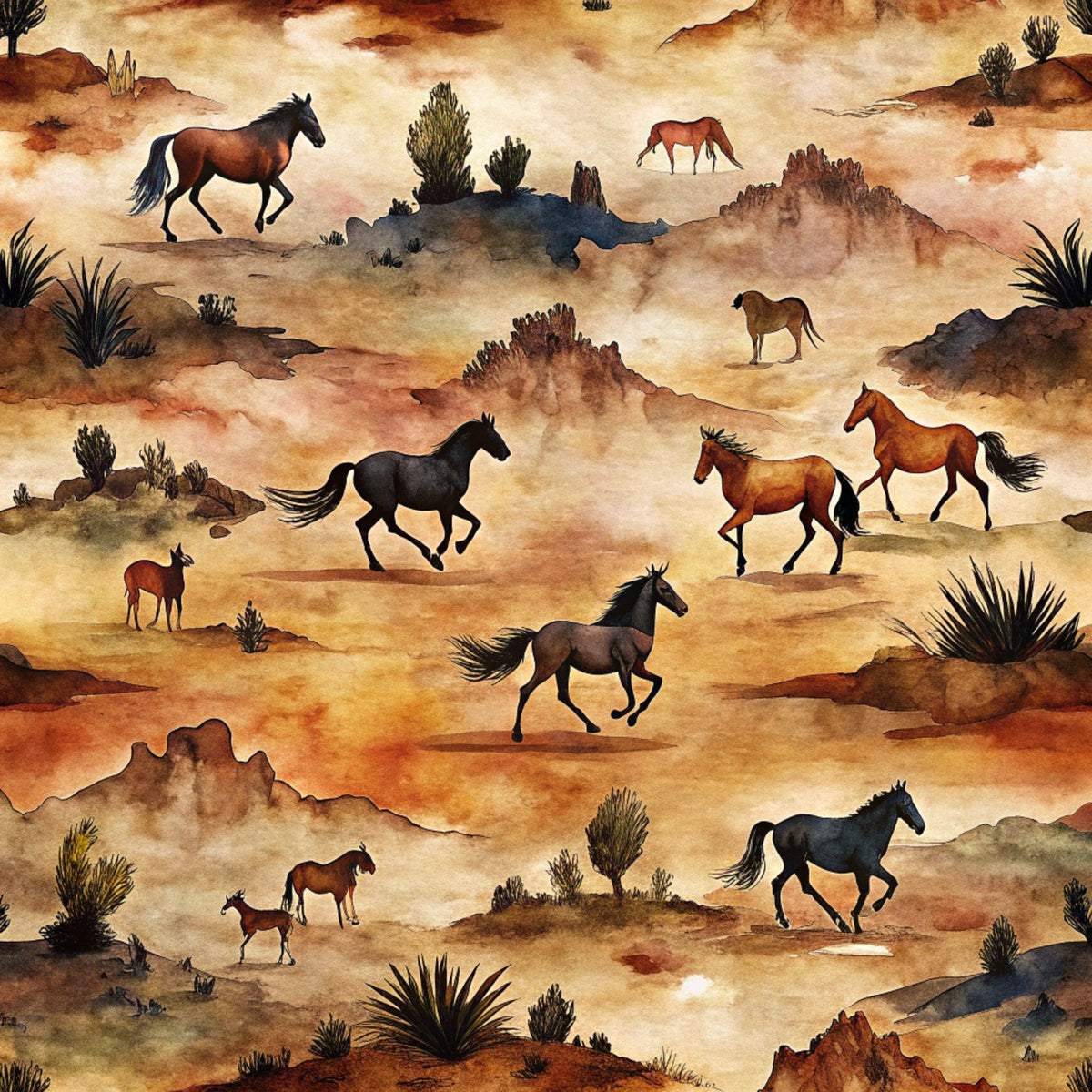 Galloping Mustangs Pattern 12 Minky Fabric