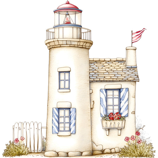 Watercolor Nautical Lighthouse Fabric Panel 3