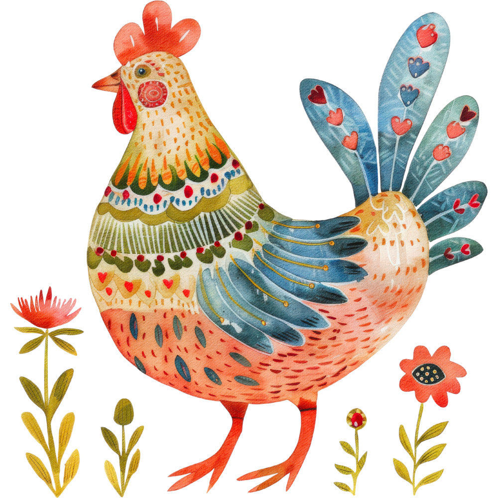 Folk Chicken Fabric Panel 6