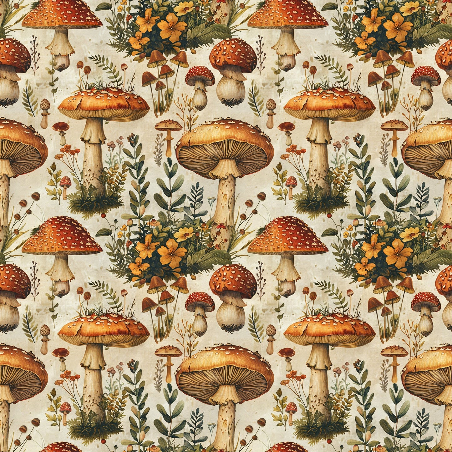 Retro Mushroom Botanical Pattern 3 Quilting Cotton Fabric