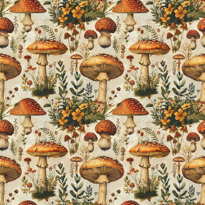 Retro Mushroom Botanical Pattern 3 Quilting Cotton Fabric