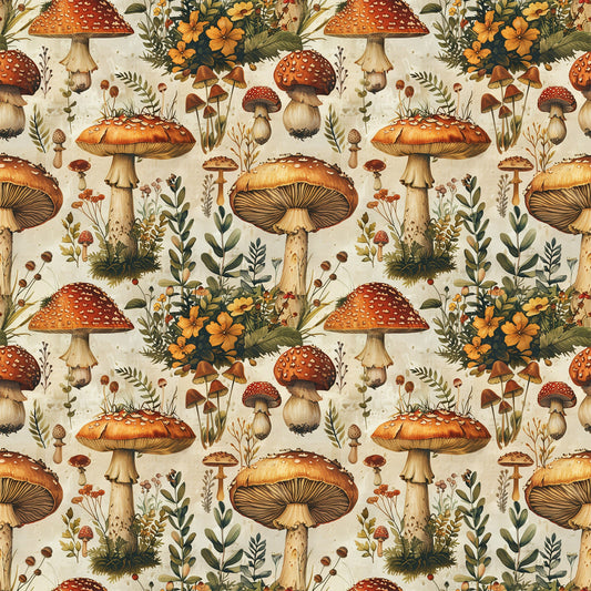 Retro Mushroom Botanical Pattern 3 Quilting Cotton Fabric