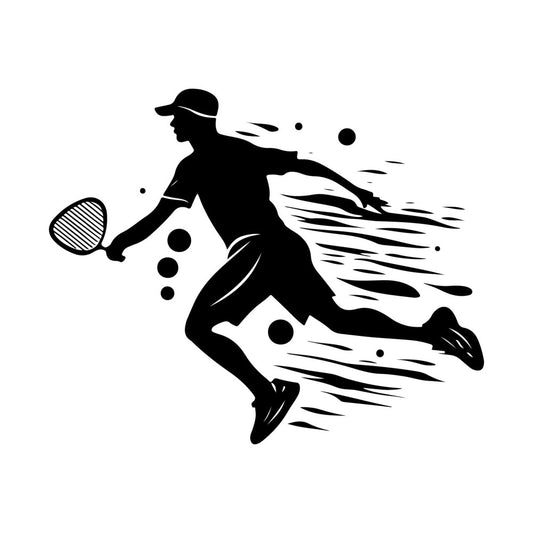 black and white, sports, tennis, athletic, dynamic motion, action, silhouette, modern, contemporary, masculine, energy, movement, speed, game sports, racket sport, active wear inspired, high contrast, minimalist, geometric, abstract, casual style, youth, competitive spirit, sports enthusiast, unisex, bold graphic, line art, striking design