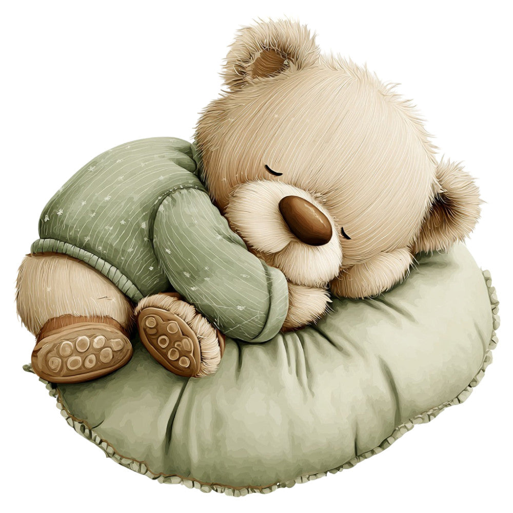 sage green, cream, tan, brown, soft green, neutral, pastel green, light green, animals, teddy bear, cute, whimsical, nursery, baby, sleeping, cozy, comfort, gentle, sweet, children's, adorable, bedtime, lullaby, soft, cuddly, woodland, nature, peaceful, restful