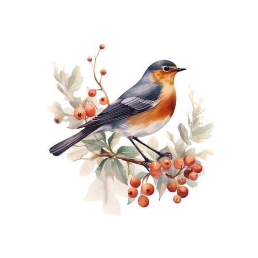 Winter Birds on Branches Fabric Panel 8