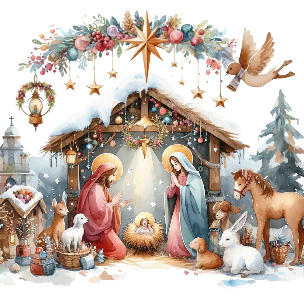 Detailed Christmas Nativity Scene Fabric Panel 17