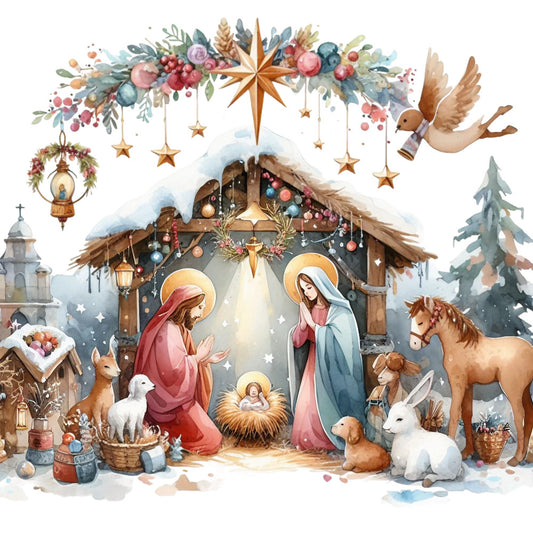 Detailed Christmas Nativity Scene Fabric Panel 17