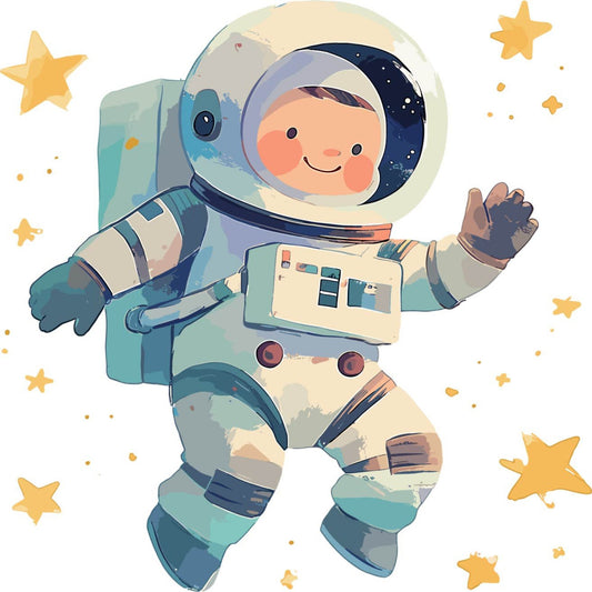 astronaut, space, celestial, stars, whimsical, children's, baby, nursery, cute, playful, modern, cream, soft blue, teal, navy, peach, pastel, geometric, illustrated, character, outer space, galaxy, adventure, boy, girl, bedding, wall hanging, home decor, kids fabric