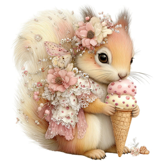 cream, blush pink, dusty rose, soft peach, ivory, pale yellow, woodland animal, squirrel, flowers, floral, butterflies, lace, delicate, whimsical, vintage, elegant, romantic, spring, baby, nursery, sweet, feminine, ice cream cone, nature, garden, embellished, pearl beads, soft, dreamy, storybook