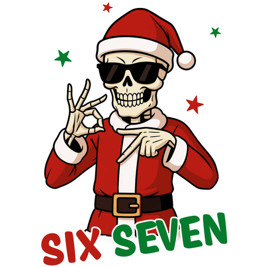 skeleton, skull, santa hat, christmas, red, green, white, black, sunglasses, belt, stars, holiday, festive, fabric panel, quilting cotton, cartoon style, playful, winter, seasonal, gothic christmas