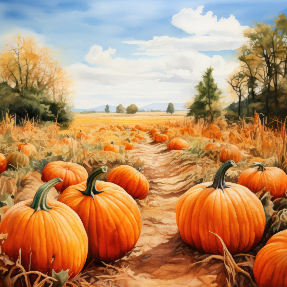 autumn, pumpkin patch, fall harvest, orange, burnt orange, golden yellow, sky blue, cream, forest green, rust, countryside, scenic landscape, rural farm, nature scene, rustic, farmhouse, thanksgiving, seasonal, pumpkins, cornfield, autumn leaves, harvest time, pastoral, traditional, scenic, country living, fall festival, october, september, warm tones