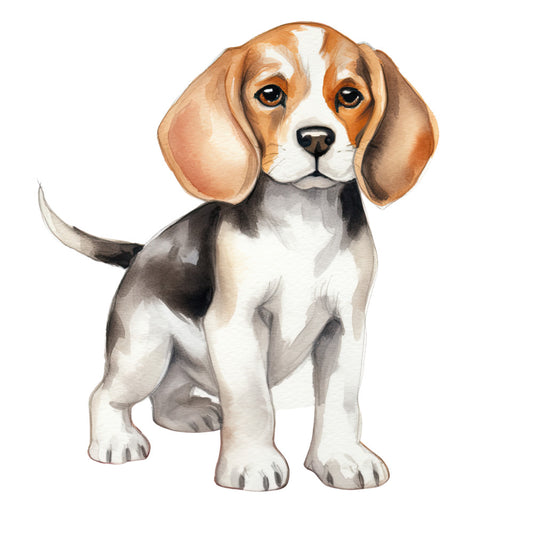 Watercolor Dogs Fabric Panel 25 featuring a detailed, hand-painted beagle puppy on premium quilting cotton.