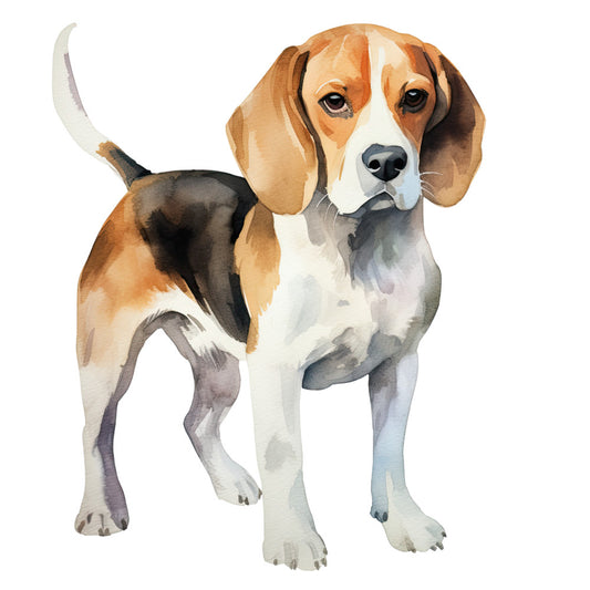 Watercolor Dogs Fabric Panel 2 featuring a detailed, hand-painted beagle dog on premium quilting cotton fabric.