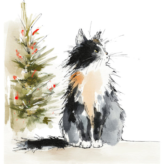 Handdrawn Christmas Cats Fabric Panel 39