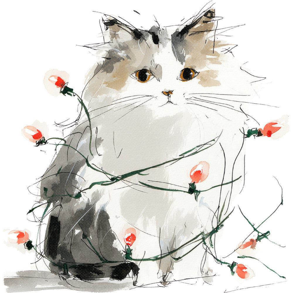 Handdrawn Christmas Cats Fabric Panel 44