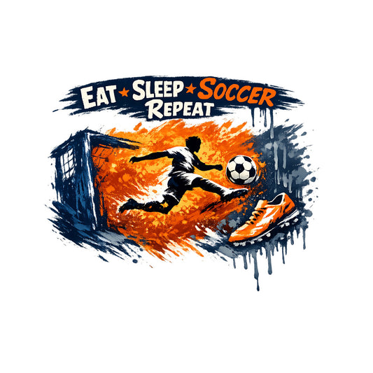 navy blue, orange, white, black, sports, soccer, athletics, youth, motivational, inspirational, grunge, watercolor, splatter, abstract, modern, dynamic, goal, football, team spirit, player silhouette, shoes, action, energetic, bold, casual, contemporary, children, teens, gaming, competitive