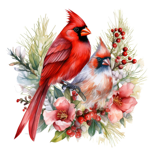 Cardinals on Flowers Fabric Panel 9