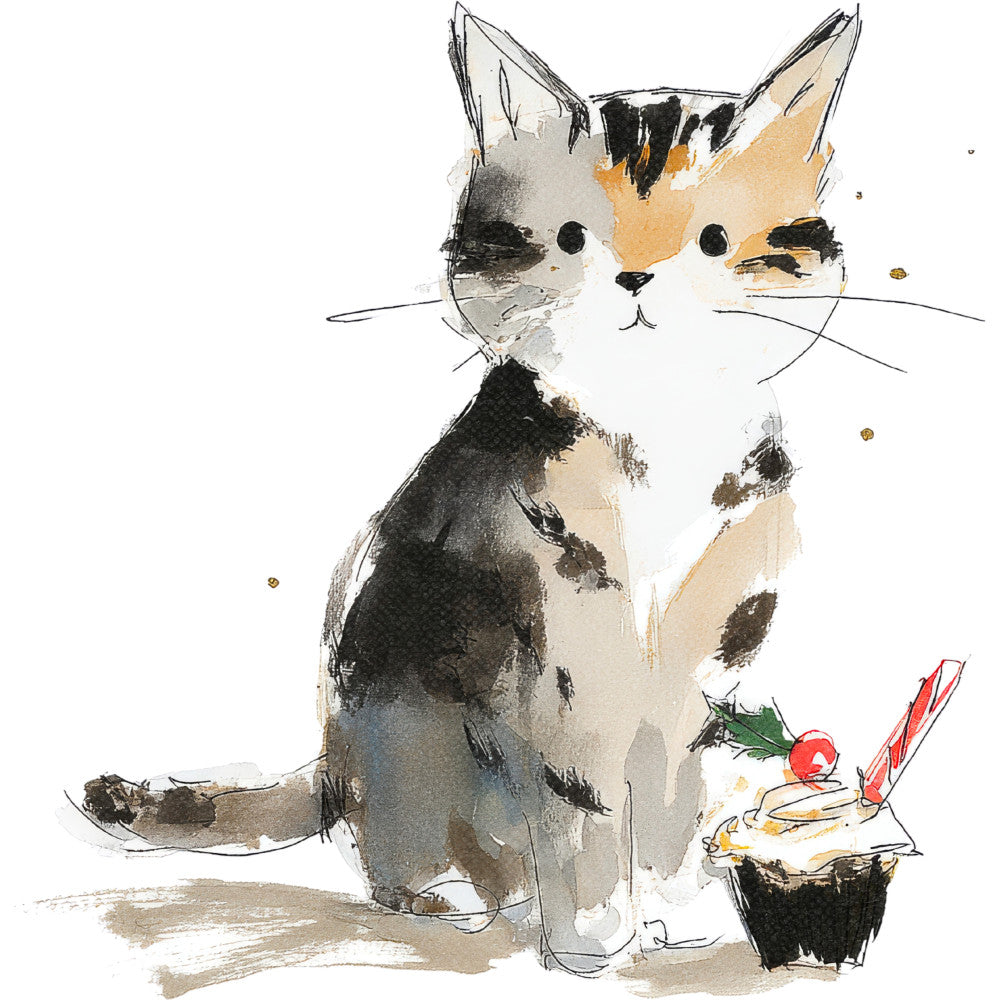 Handdrawn Christmas Cats Fabric Panel 21