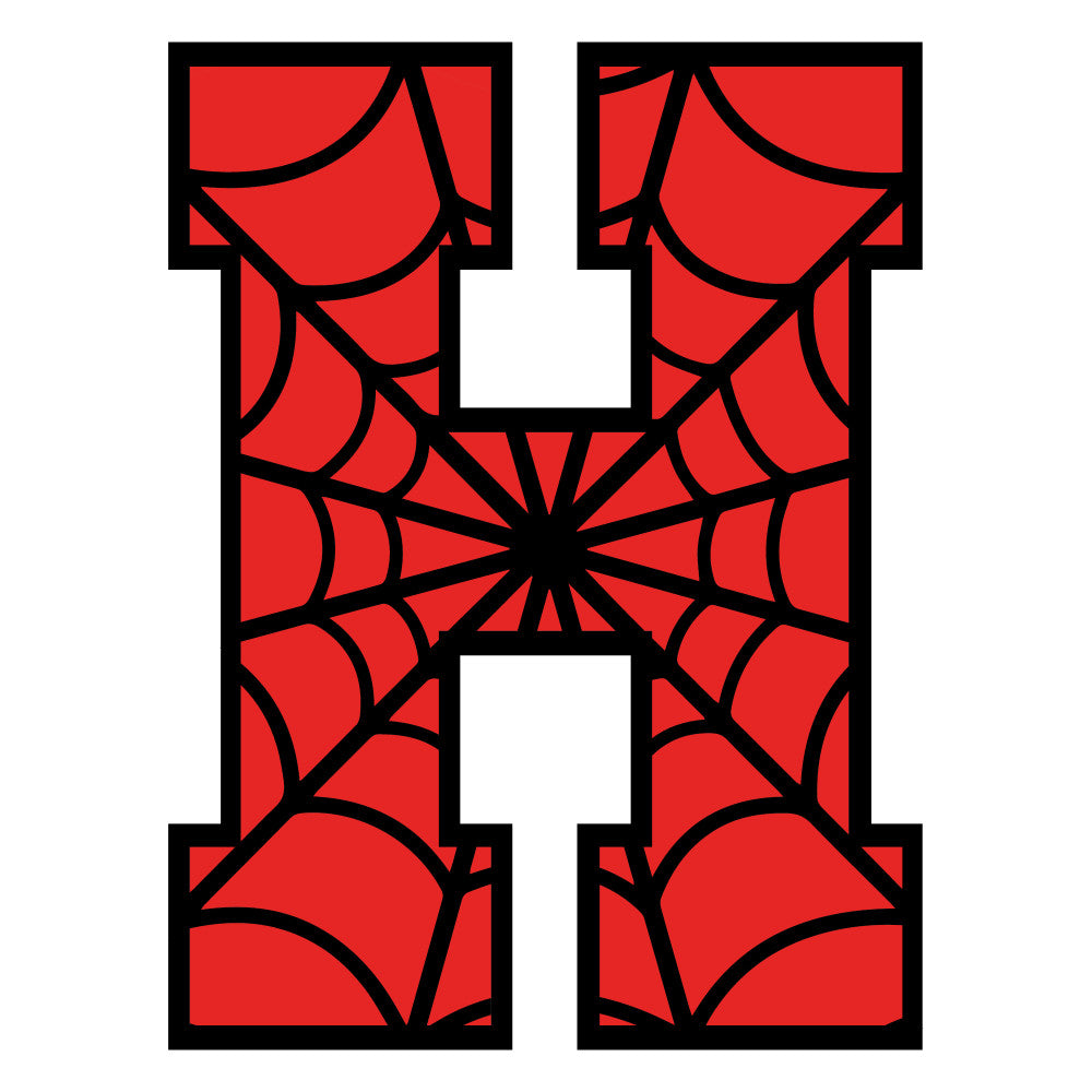 red, black, spider web, alphabet letter, fabric panel, quilting cotton, geometric pattern, radial design, superhero theme, comic book style, children's fabric, craft material, sewing project, web pattern, bright colors, novelty print, character fabric, kids room, applique design, decorative panel