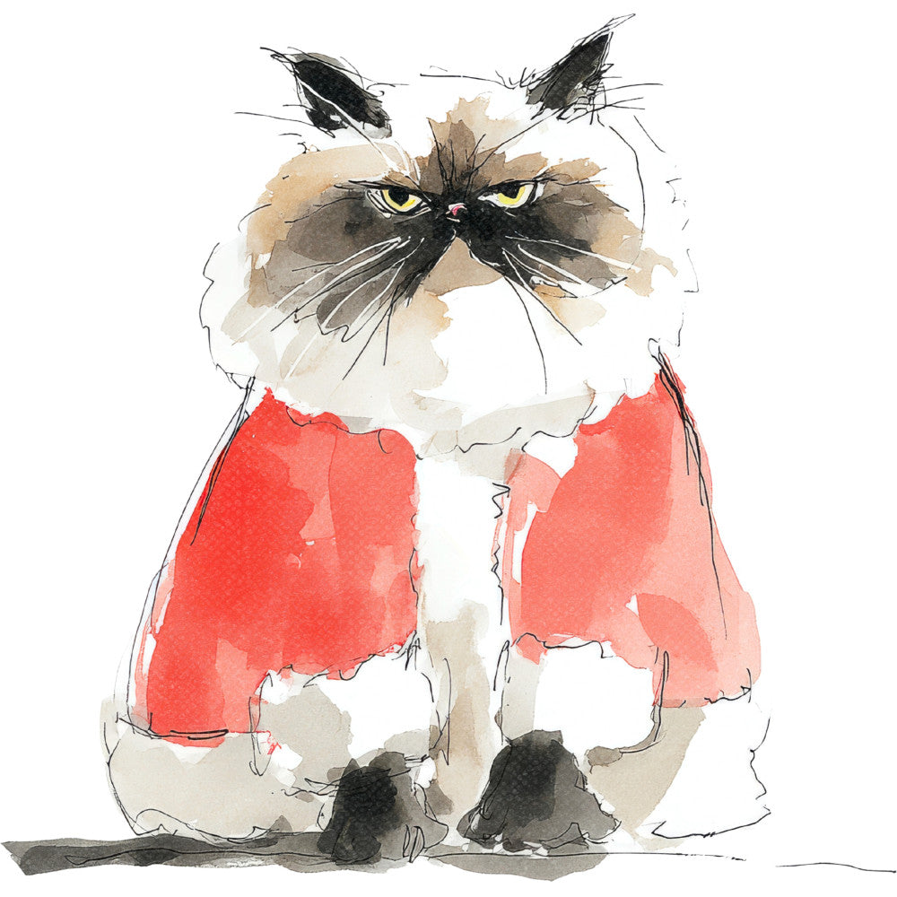 Handdrawn Christmas Cats Fabric Panel 5