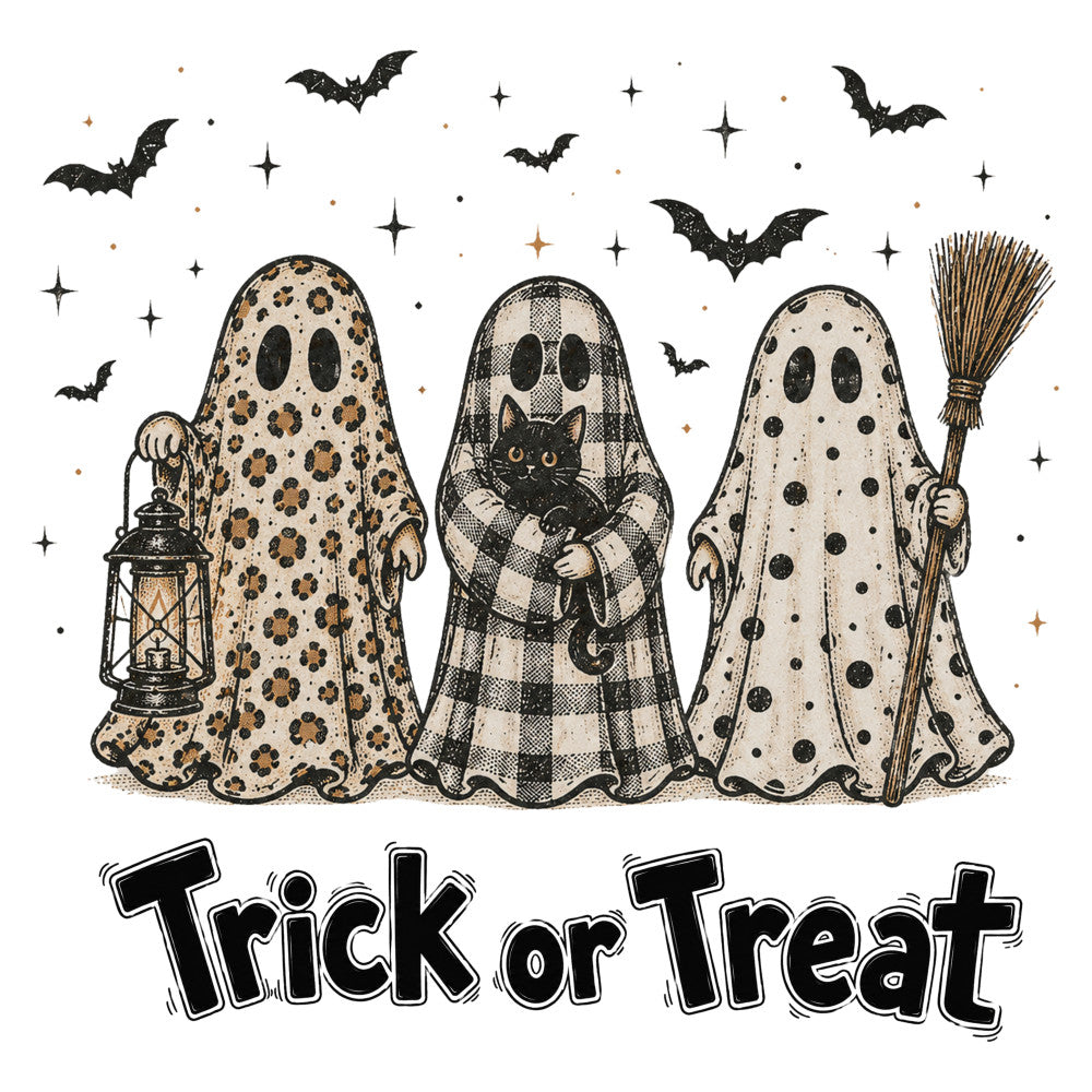 halloween, trick or treat, ghosts, black cats, bats, spooky, witches, broomstick, lantern, pumpkin spice, cream, beige, tan, black, gold accents, leopard print, gingham plaid, polka dots, whimsical, vintage halloween, autumn, fall, seasonal, holiday, trick-or-treating, festive, traditional halloween, children's, spooky season