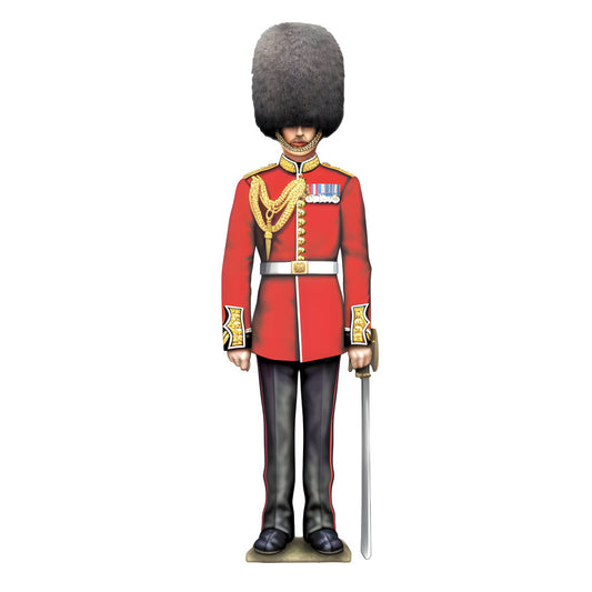 british royal guard, red coat, gold trim, military uniform, ceremonial dress, bearskin hat, grey fur hat, medal ribbons, sword, formal attire, traditional british, palace guard, crown jewels, gold epaulettes, white belt, black trousers, red stripe, elegant, classic, vintage, patriotic, british heritage, historical costume, dress uniform, iconic, regal, majestic, traditional style