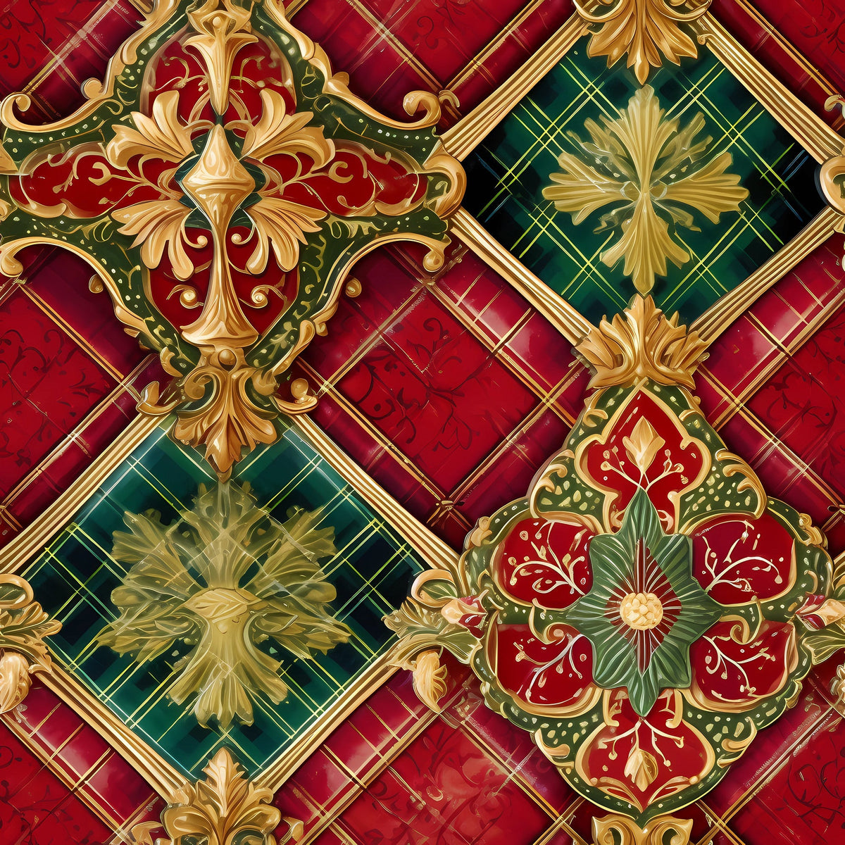 Gilded Tartan Blooms Pattern 9 Minky Fabric