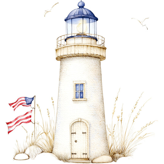 Watercolor Nautical Lighthouse Fabric Panel 7
