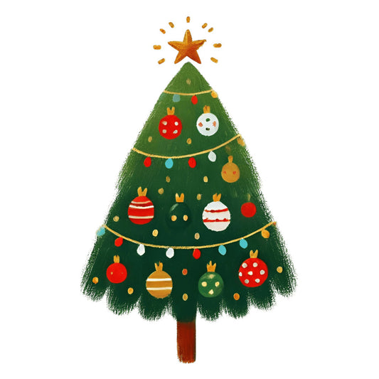 forest green, gold, red, white, blue, christmas, holiday, festive, baubles, ornaments, star, decorations, garland, bunting, whimsical, traditional, seasonal, winter, tree, cheerful, bright, colorful, nostalgic, vintage style, festive decor, wall hanging, home decor