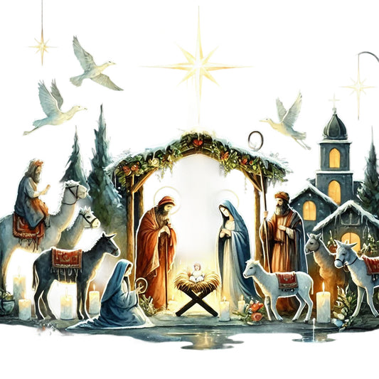 Detailed Christmas Nativity Scene Fabric Panel 4