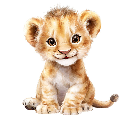 lion cub, baby animal, wildlife, safari, tan, cream, golden yellow, warm beige, cute, whimsical, playful, children's, nursery, animal face, big eyes, smiling, friendly, baby quilt, wall hanging, kids fabric, zoo animals, African animals, gentle, sweet, illustration style, character panel, adorable, young animals